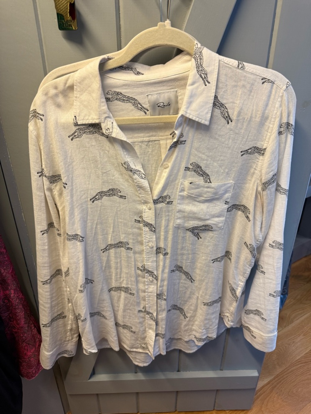 Rails White Button-Up with Black Cheetah Print